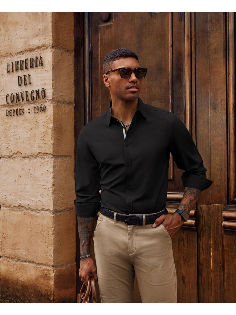 Men's Dress Shirt Wrinkle Free Stretch Button Down Casual Business Slim Fit Long - Picture 2 of 6